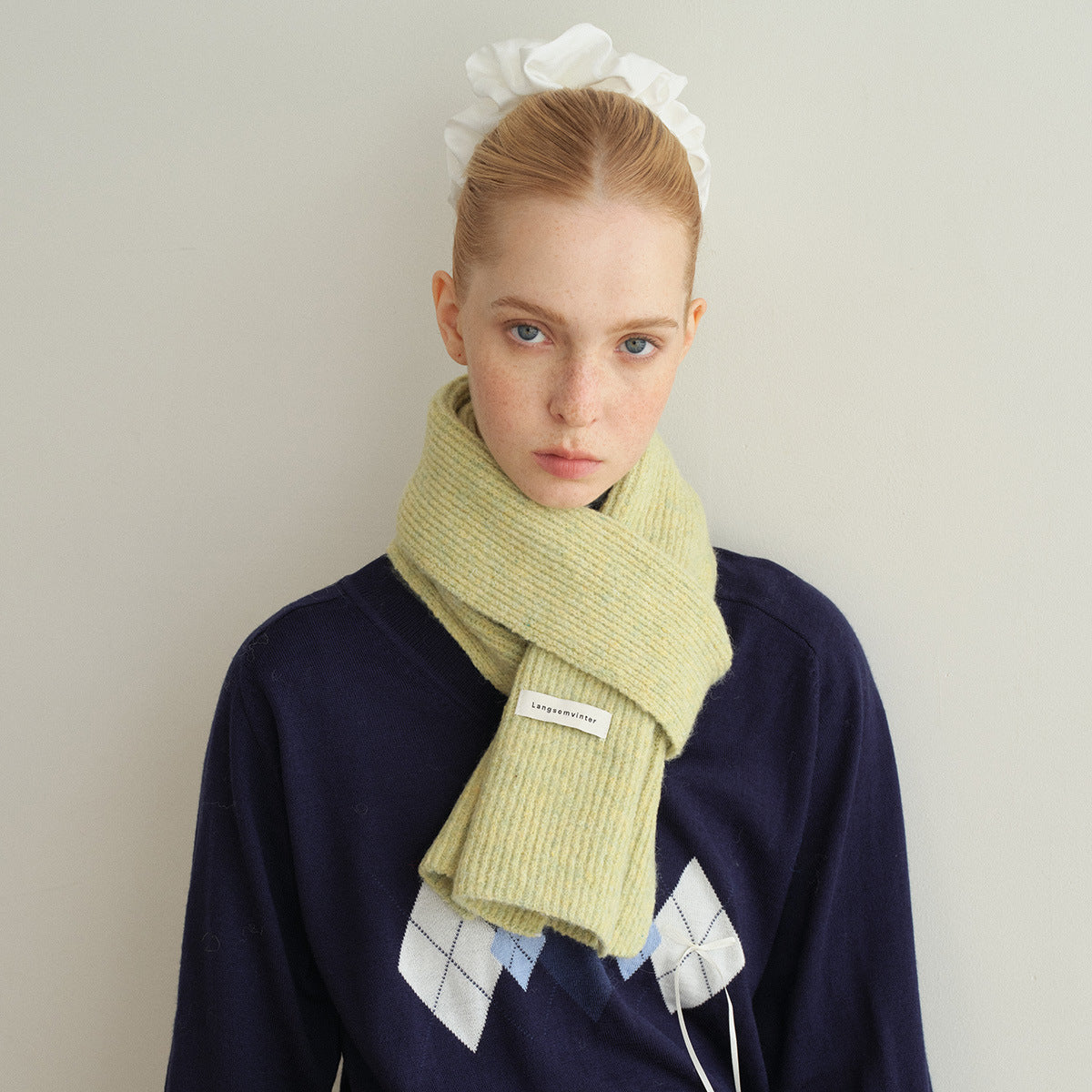 Wool blended solid color classic drawstring knitted scarf women's winter soft waxy Korean atmosphere wool scarf