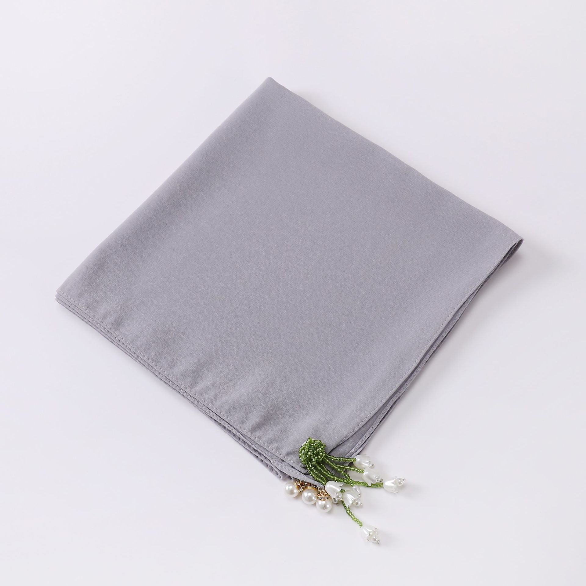 Tulip Rhinestone Pearl Chiffon Square Scarf 90 * 90cm Malaysia Headscarf