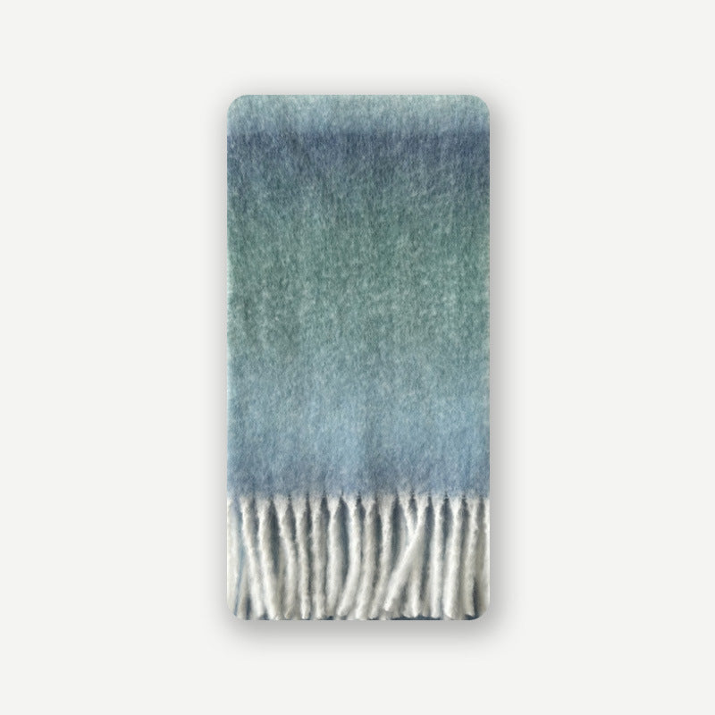Wool blend gradual change marshmallow fringed scarf women's autumn and winter atmosphere with soft wool scarf