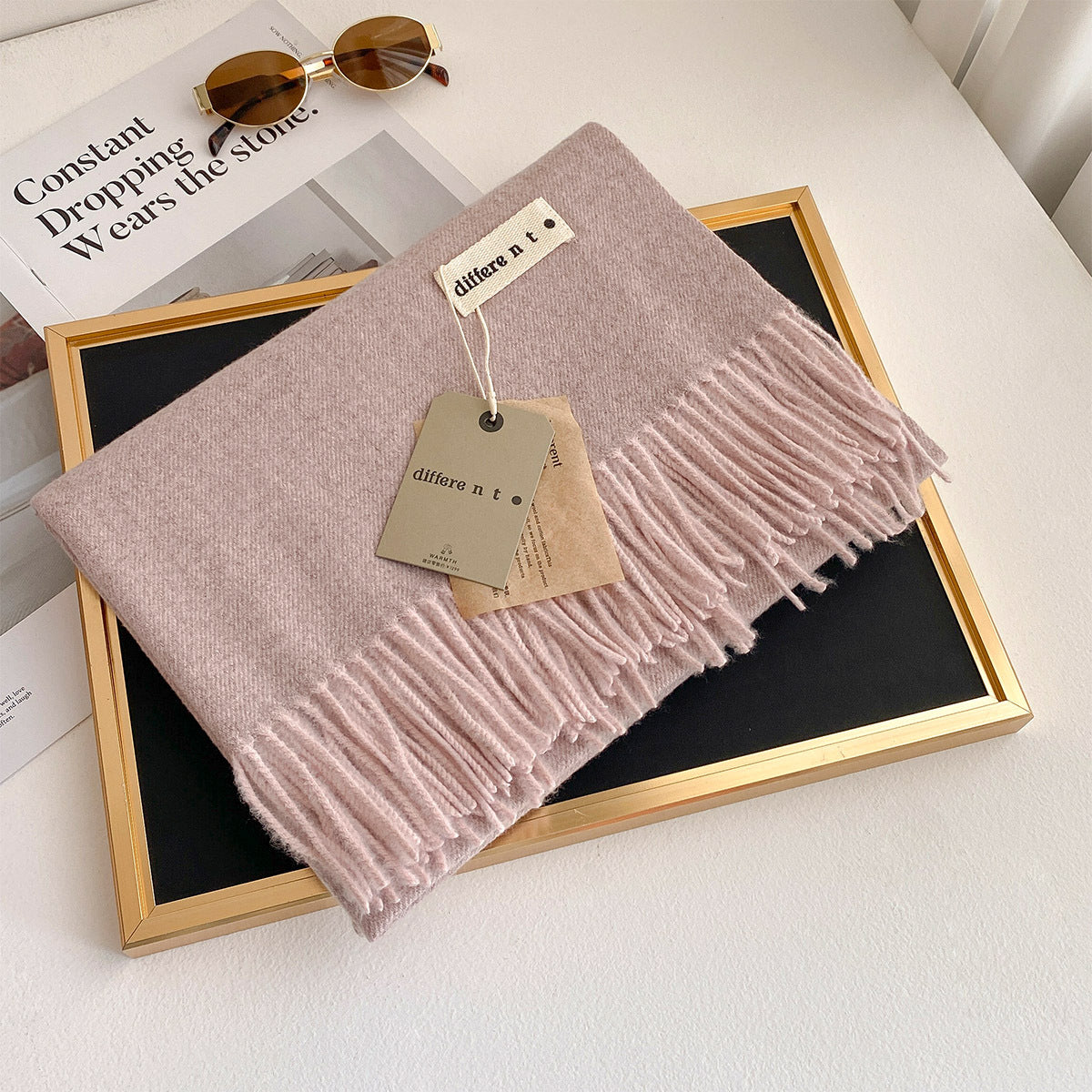 2025 Winter Imitation Cashmere Solid Color Scarf Women's Medium and Long Warm Scarf Shawl