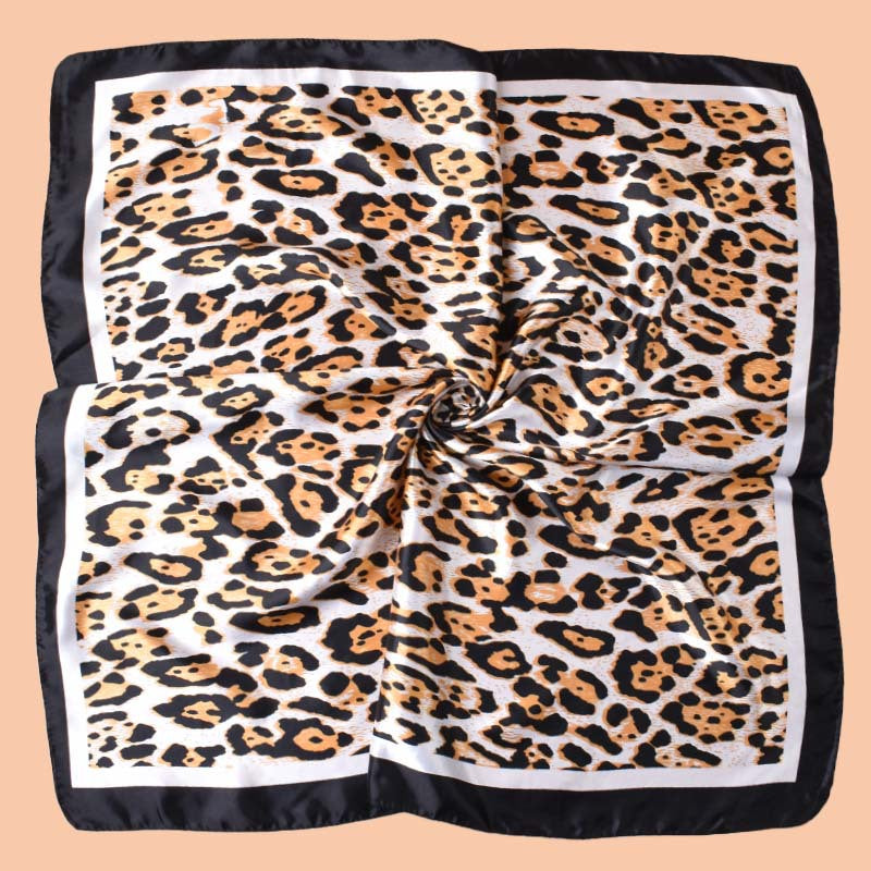 2025 new 90-satin fashion leopard print versatile printed square scarf with sunscreen, bag head silk scarf decoration, scarf