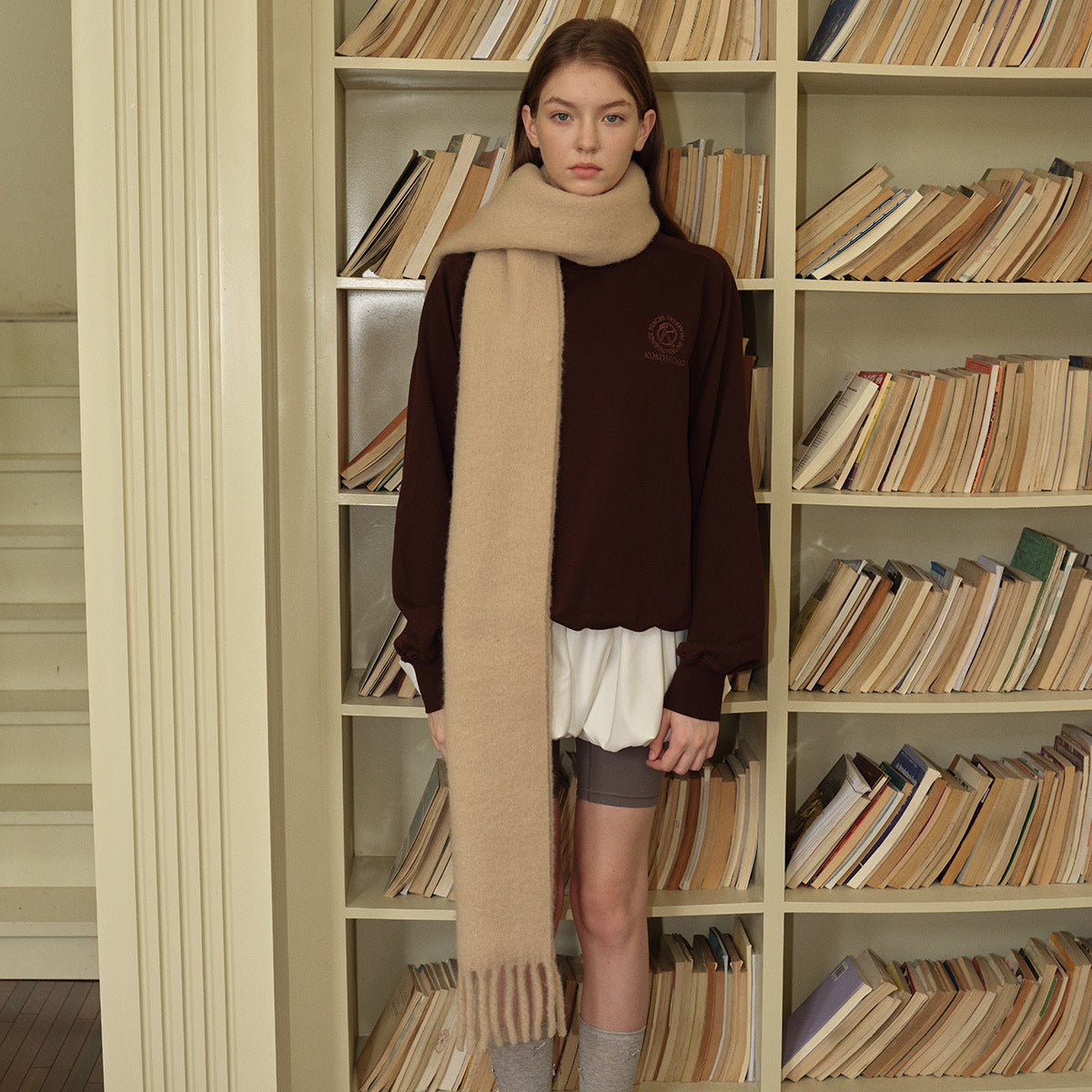 New mint green snow bud powder flat for solid color 20% wool blend scarf women's winter soft atmosphere scarf