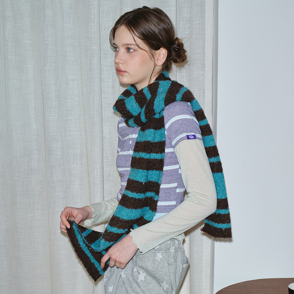 Designer Korean circle striped wool scarf women's winter soft retro contrasting color atmosphere wool scarf