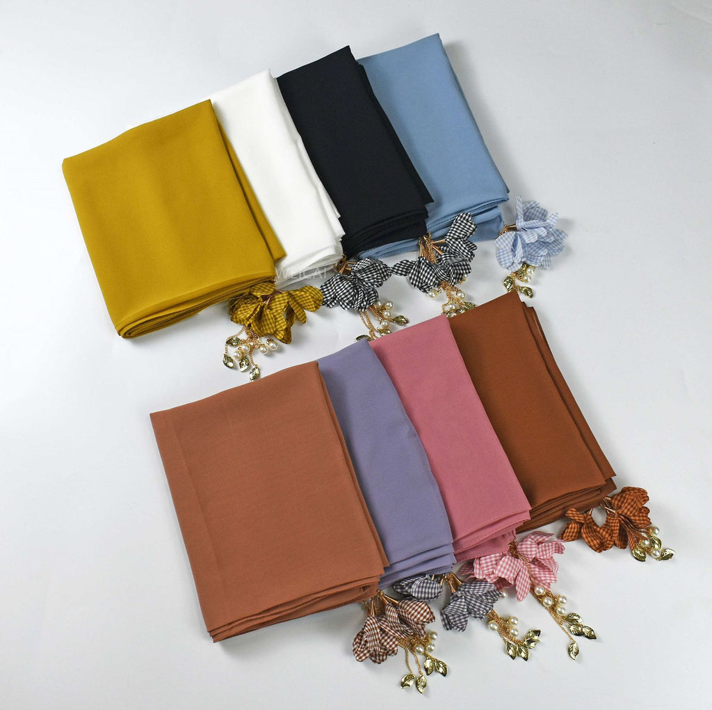 New pearl chiffon scarf women's hijab flower tassel headscarf
