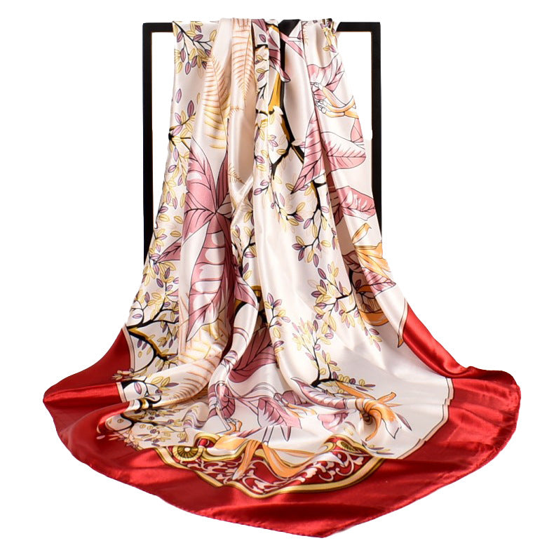 Autumn and winter new small fresh plants and flowers 90 square silk scarves for women