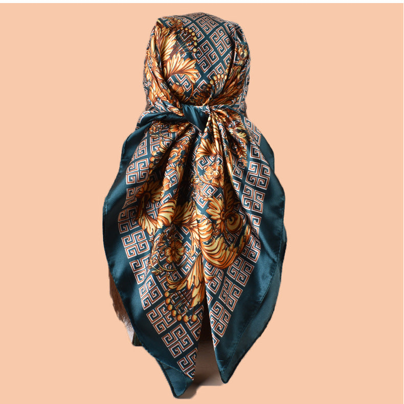 2025 new 90-color beautiful peacock versatile printed square scarf with sunscreen, bag head silk scarf decoration, scarf