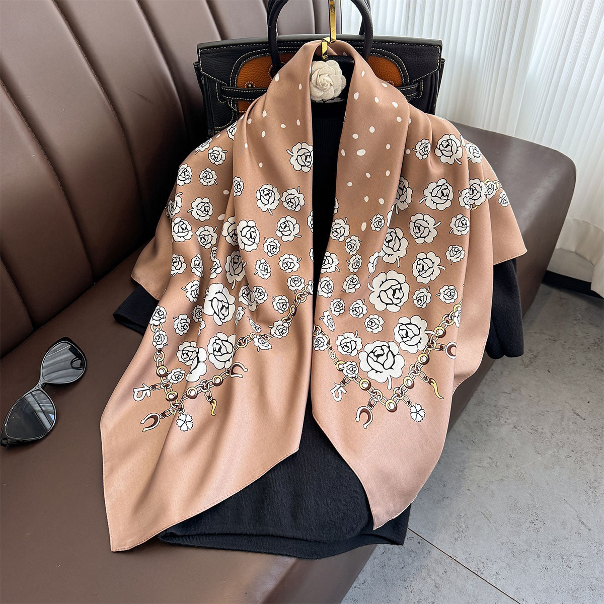 Twill silk scarf women's 90cm high-end large square scarf headscarf retro printed scarf shawl