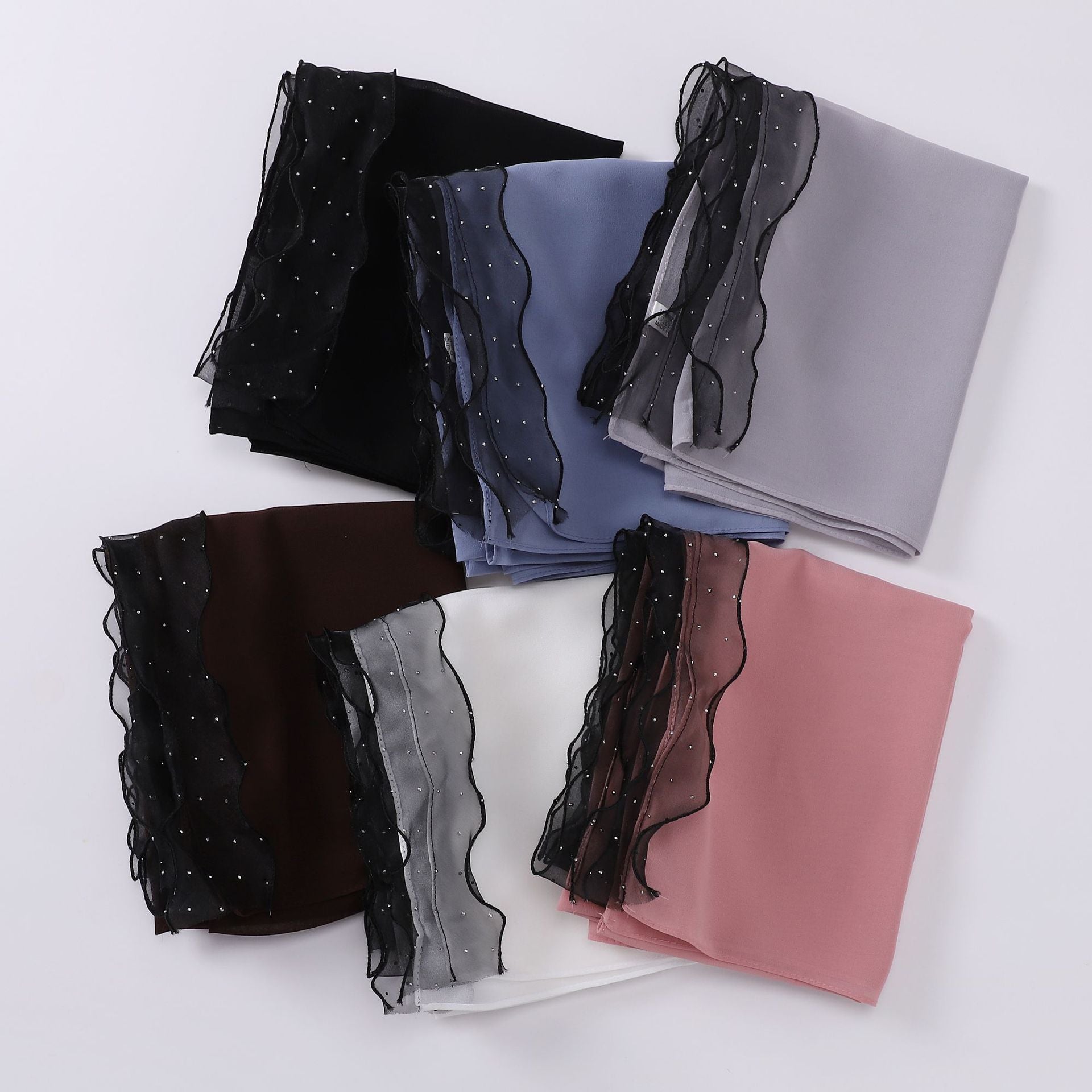 New Pearl Chiffon Hot Diamond Lace Ribbon Scarf  Malaysian, Middle Eastern, Headscarf