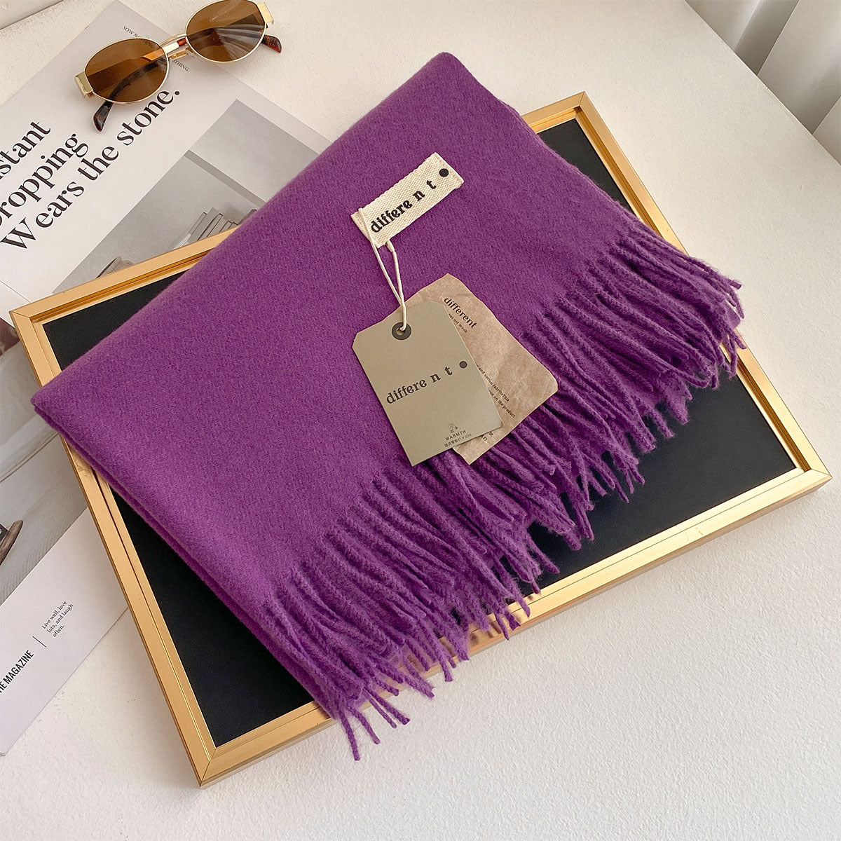 2025 Winter Imitation Cashmere Solid Color Scarf Women's Medium and Long Warm Scarf Shawl