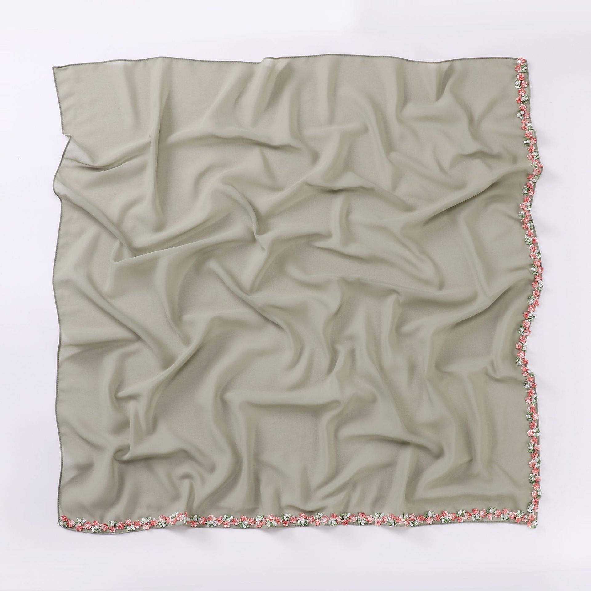 New pearl chiffon small fragrant wind lace bead scarf yarn cute sweet little square scarf