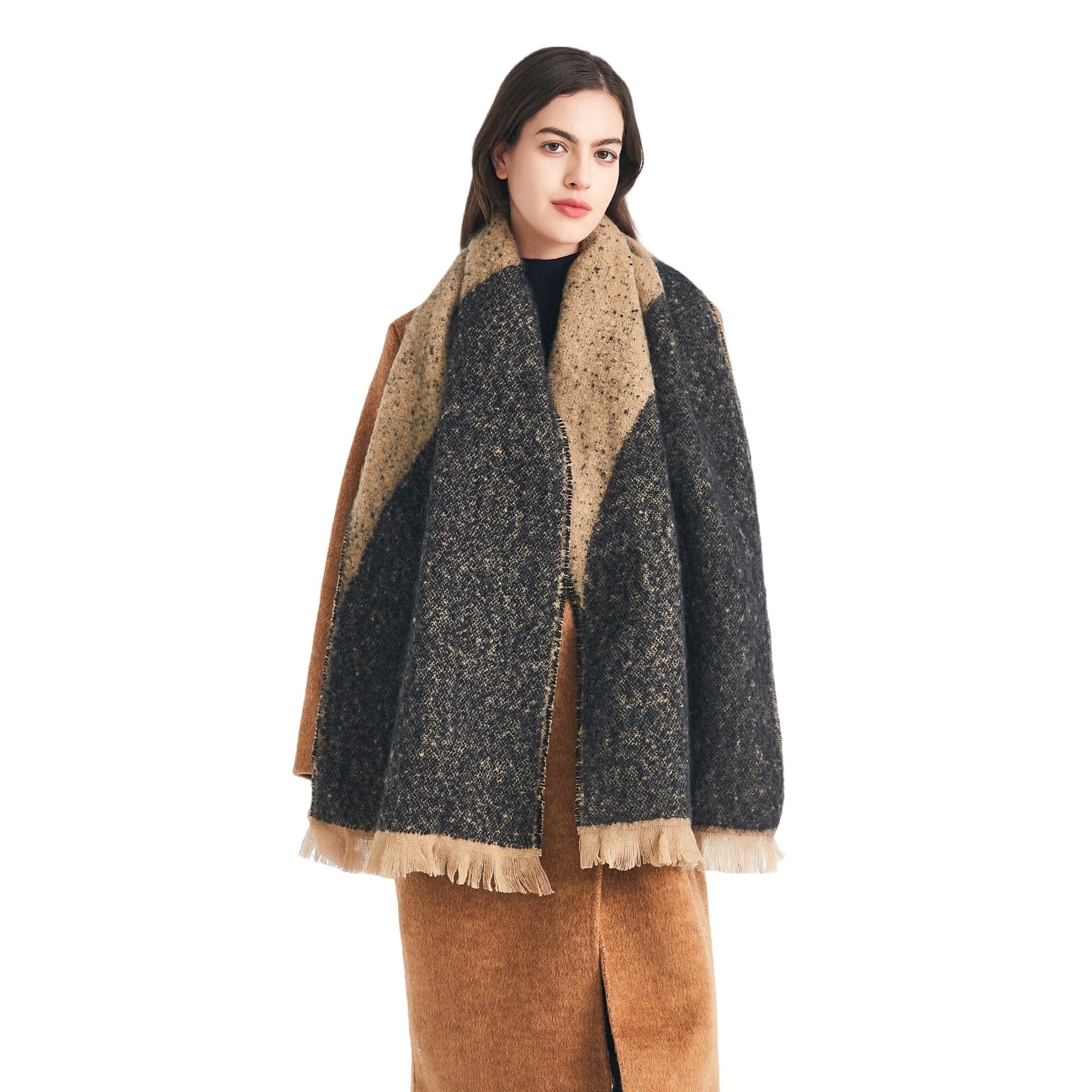 Europe, America, autumn and winter new circle sand jacquard color matching fringed scarf women's thickened shawl