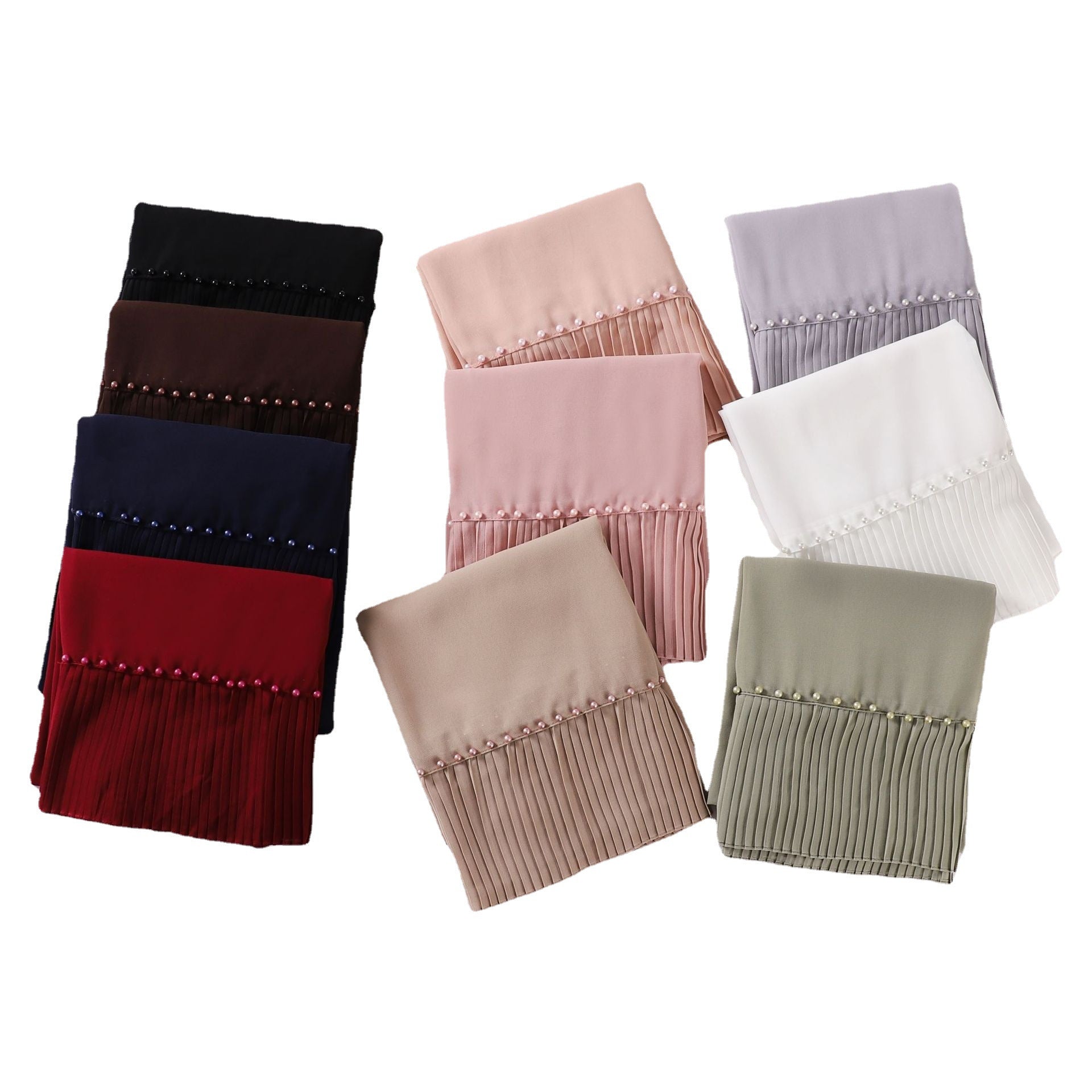 New pearl chiffon, pleated beaded scarf, gauze, malay headscarf, middle east Africa hijab