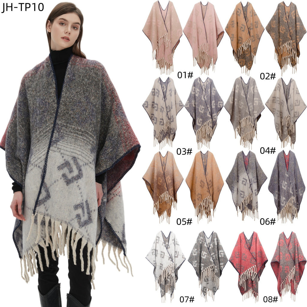 2025 new European and American autumn and winter circle yarn imitation mohair thickened jacquard letter shawl