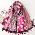 Bohemian ethnic style cotton and linen feel scarf color matching flower travel sunscreen silk scarf seaside vacation shawl women