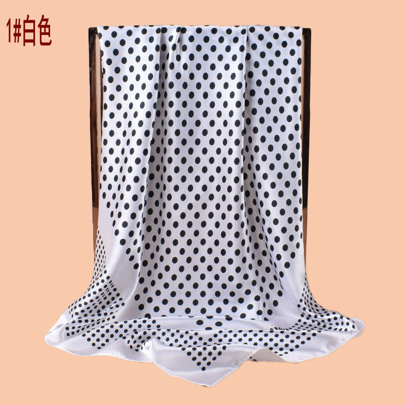 2025 new 90cm-satin polka dot flower versatile printed square scarf with sunscreen, bag head silk scarf decoration, scarf
