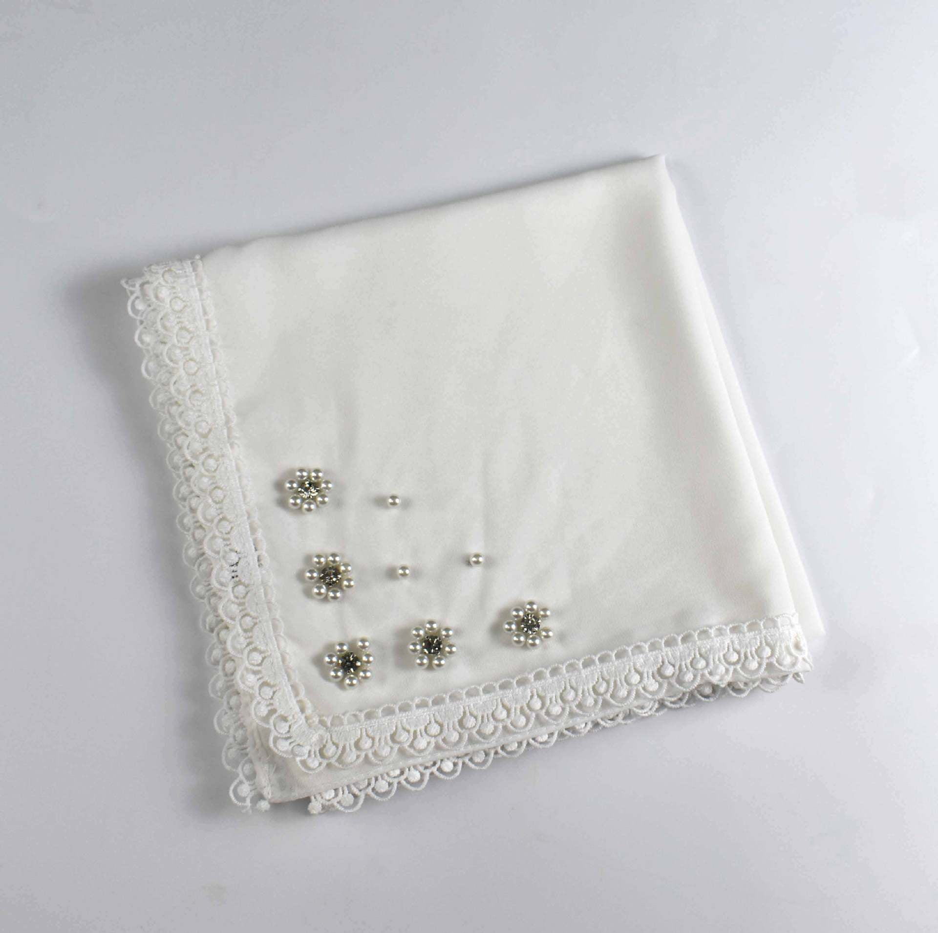 Monochrome pearl chiffon square scarf ins small flower silk scarf Middle East Africa hijab