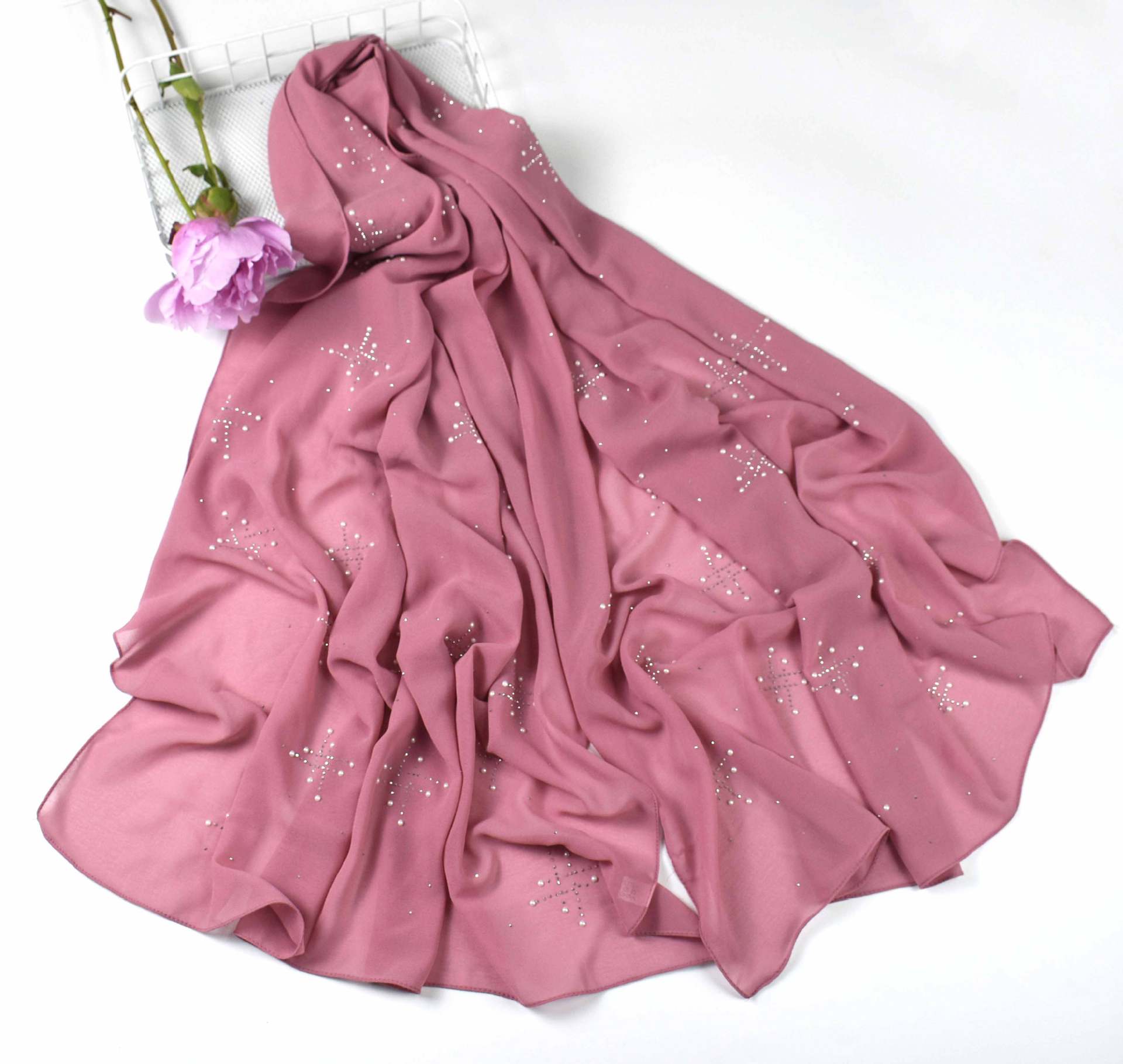 New pearl chiffon scarf, ceramic hot diamond  scarf, Malaysian hijab Middle East headscarf