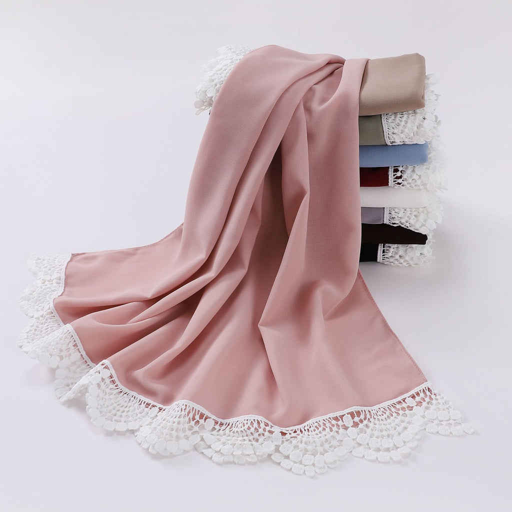 New solid color pearl chiffon lace scarf Middle Eastern headscarf  scarf Malaysia