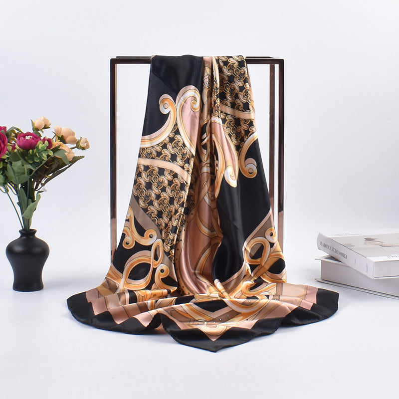 Classic chain printing imitation silk 90 satin women's versatile decorative large square scarf scarf headscarf