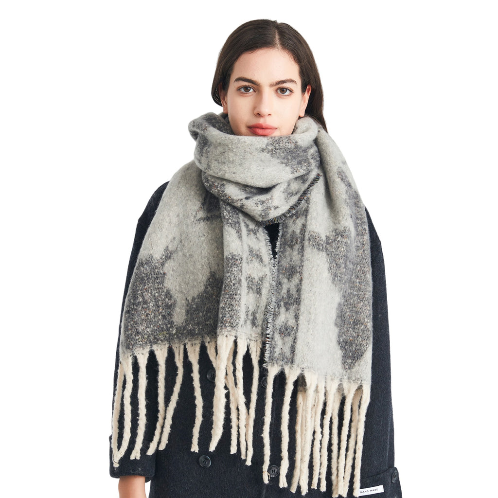 Scarf European, American autumn and winter thickened imitation mohair loop yarn butterfly jacquard scarf