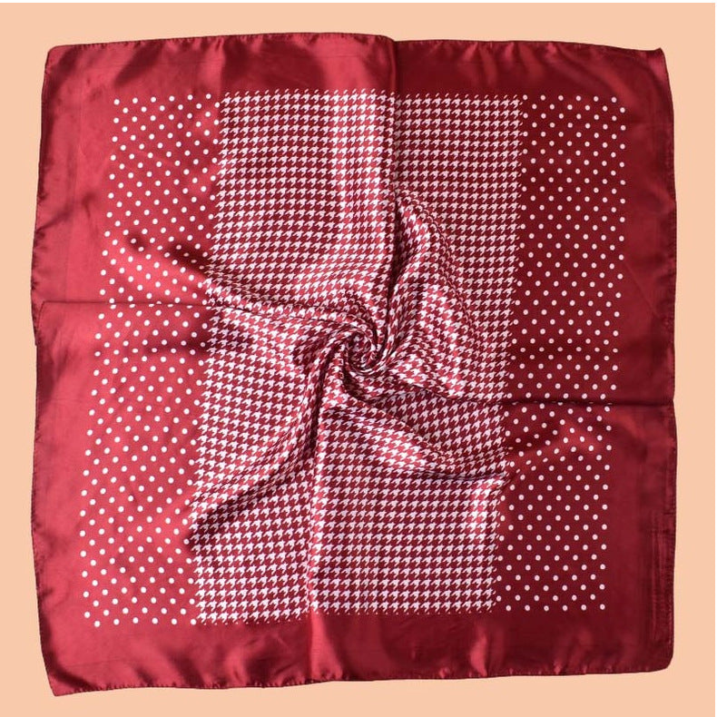 2025 new 90-satin polka dot thousand bird grid printed square scarf with sunscreen, bag head silk scarf decoration, scarf