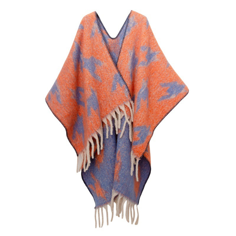 Shawl 2025 new European and American autumn and winter circle yarn imitation mohair thickened thousand bird grid shawl