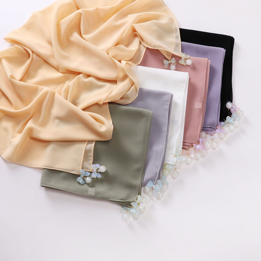 Pearl chiffon square scarf 90 * 90cm Hijab MMalaysia headscarf