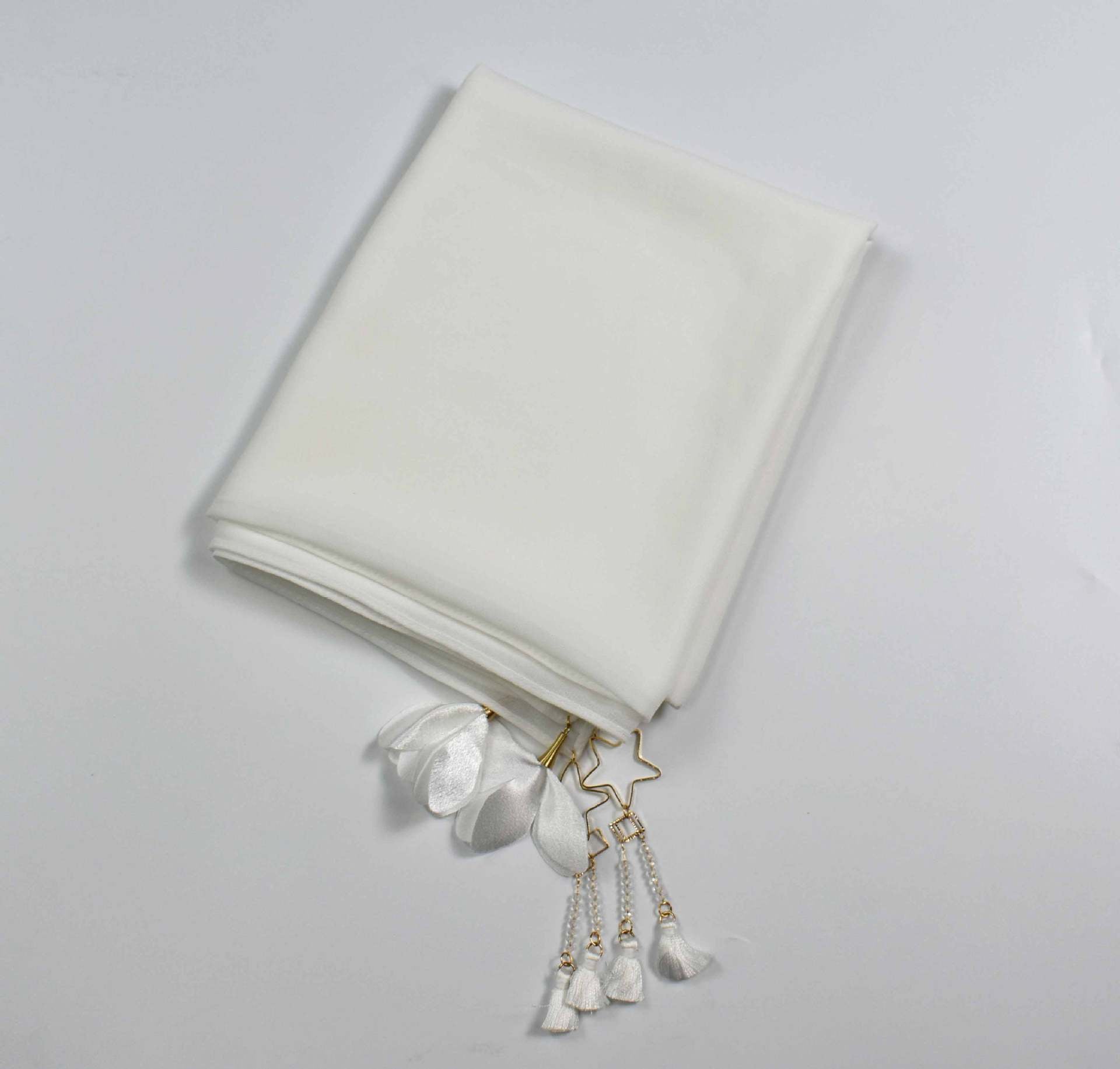 Monochrome pearl chiffon flower scarf  Malaysian headscarf Middle East Africa hijab