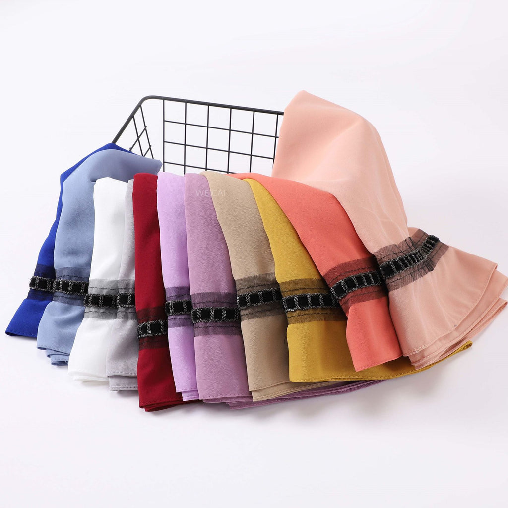 New solid color pearl chiffon chain lace jewelry  scarf headscarf bubble scarf Middle East Malay headscarf