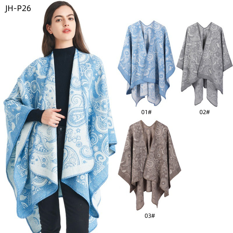 Europe, America Spring Autumn Winter 2025 New Women's Wool Jacquard Cashew Flower Shawl