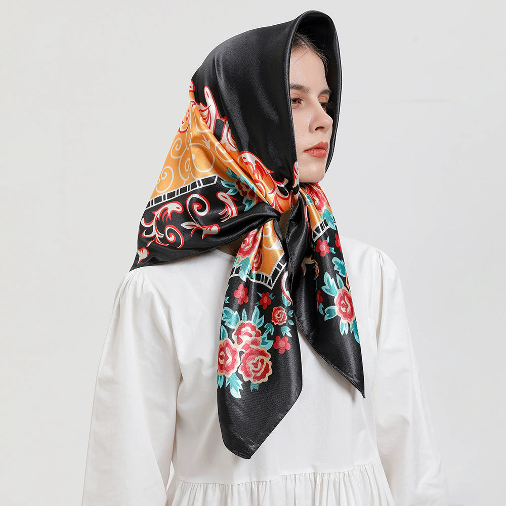 Indonesian, Malay women's head scarf, imitation silk and satin 90cm large square scarf, outer scarf