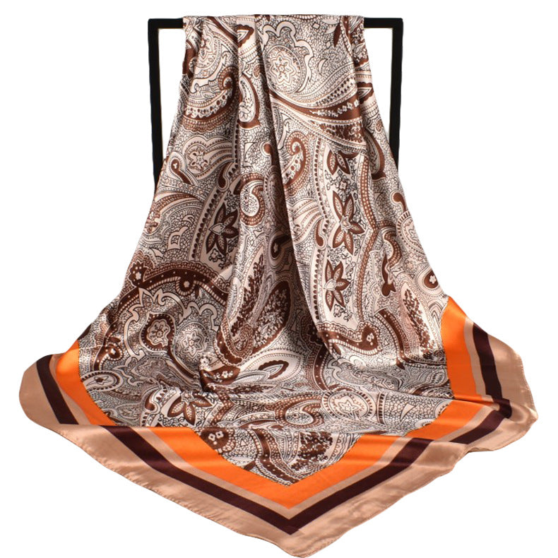 Spring new European and American fashion big cashew flower 90cm generous silk scarf women, year