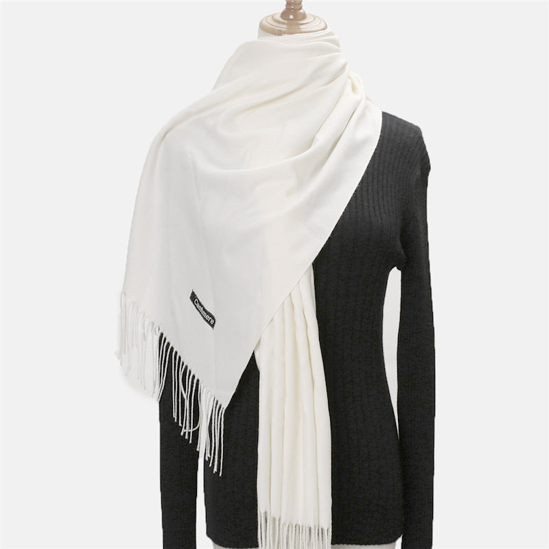 Solid color imitation cashmere scarf women's monochrome fashionable versatile warm shawl fringed red scarf winter scarf