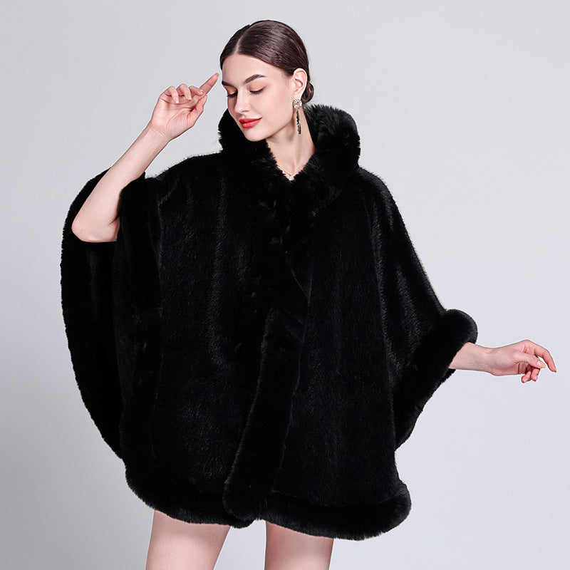 Europe, America, autumn and winter new fashion shawl outer cape piled thickened imitation fur fur collar cape shawl coat women