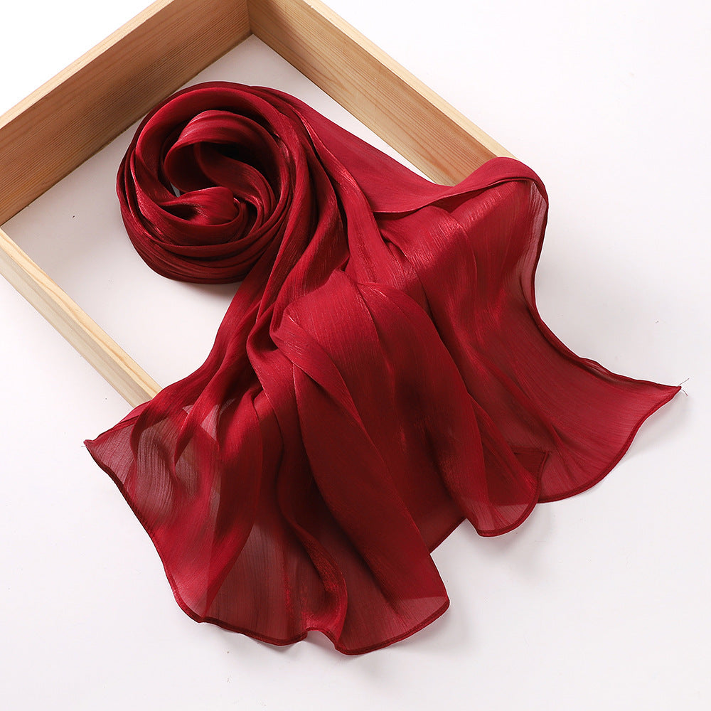 Breathable and Cool Island Satin Smooth Crepe Long Towel Malaysia Bright Silk Scarf Head Scarf