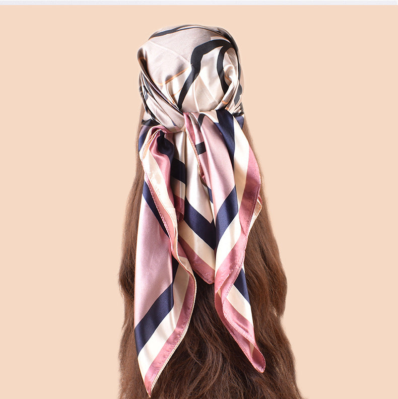 Spring and summer versatile decorative scarf silk scarf temperament rose printing high-quality satin 90 satin square scarf