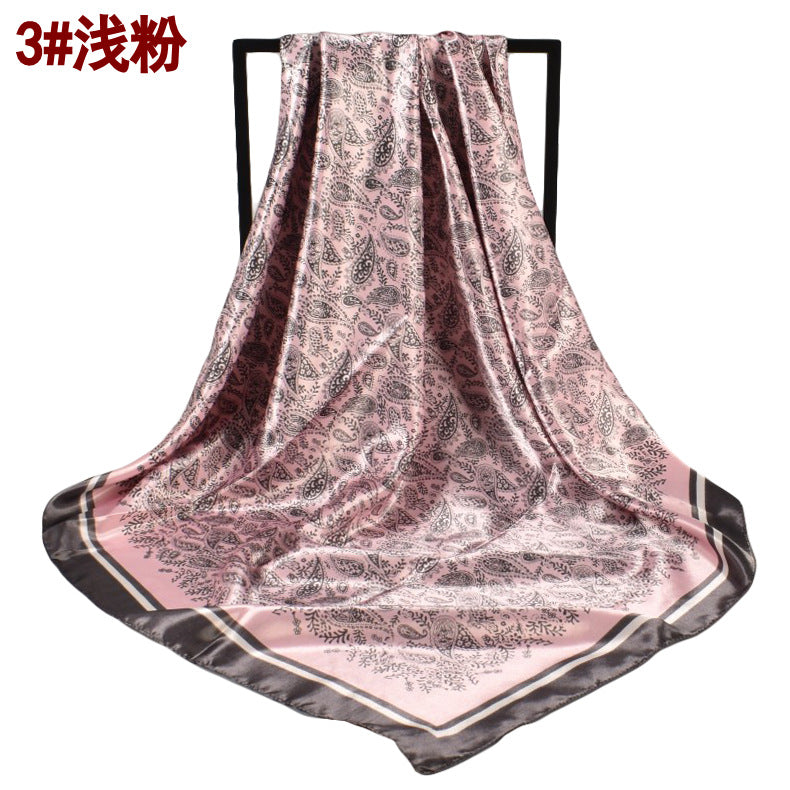 European and American spring new imitation silk 90cm satin printed small cashew nut generous silk scarf, fashionable women's scarf