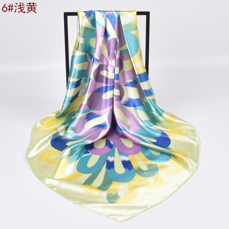 Autumn new fashionable and elegant flower satin large square scarf silk scarf fashion imitation silk scarf