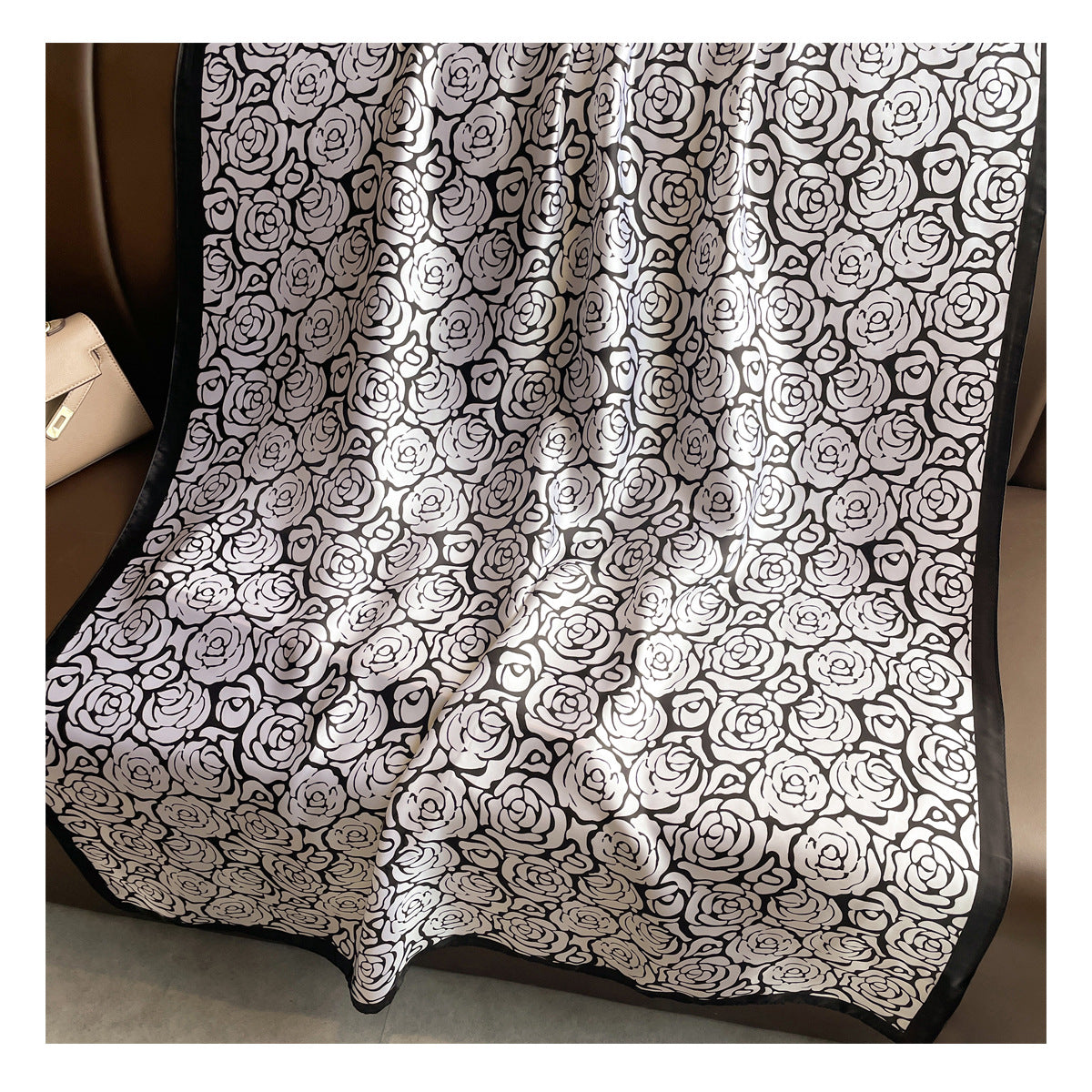 Fashion versatile commuter black and white polka dot printed long silk scarf, simple and elegant temperament women's sun protection shawl