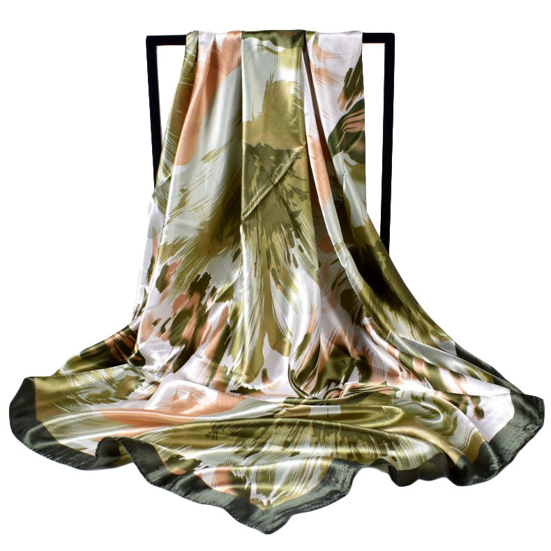 Fashion autumn and winter new 90-color diced imitation silk feather square silk scarf, scarf