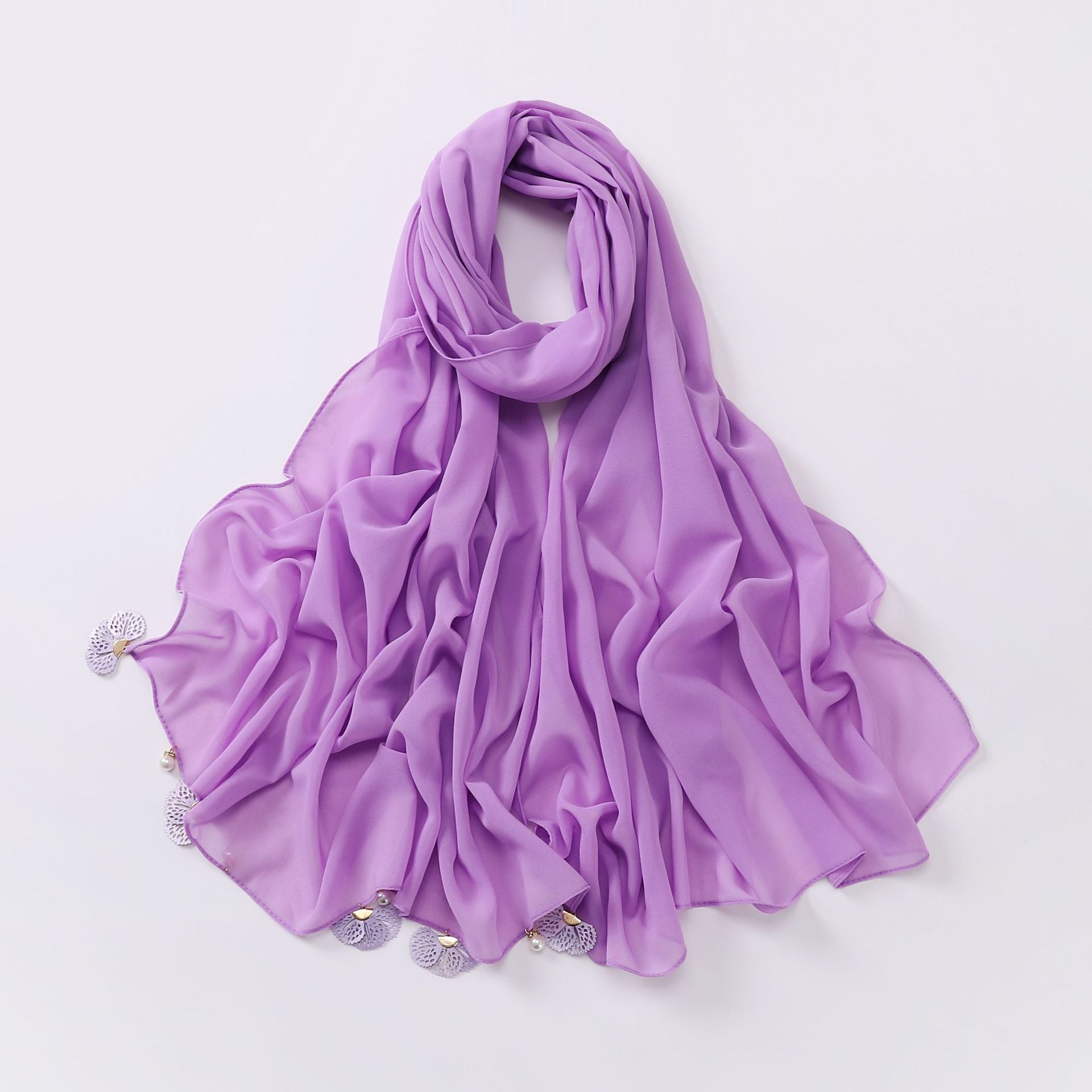 Hot-selling new solid-color chiffon scarf, thin flower hollow monochrome sunscreen shawl fashion headscarf women