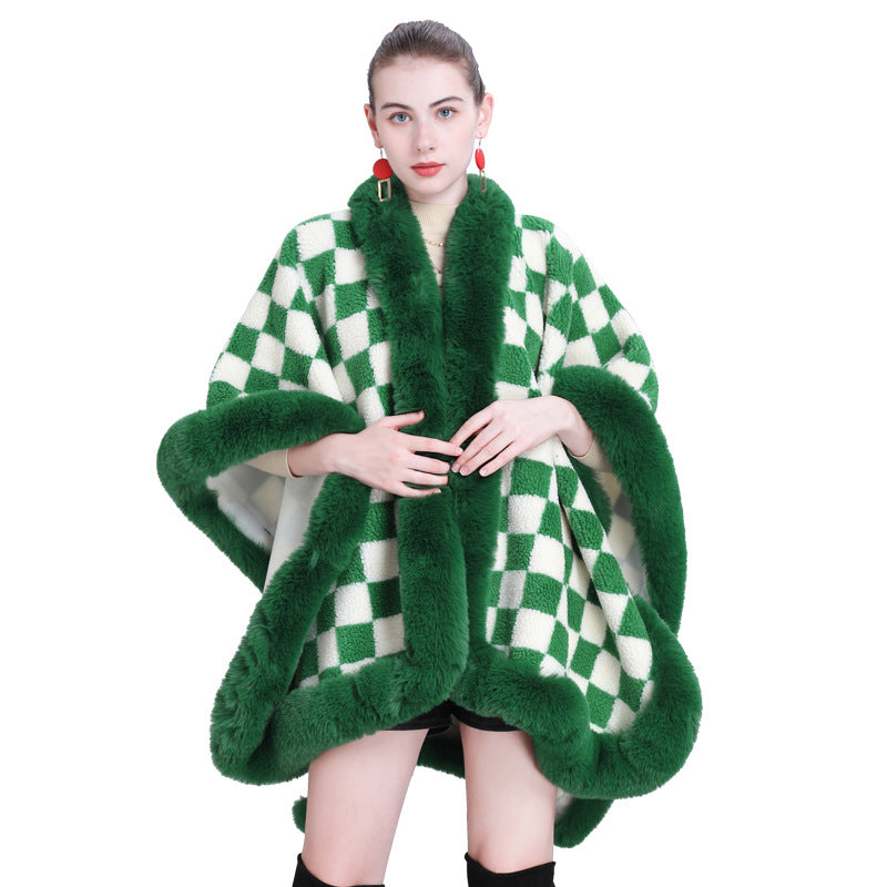 European and Korean autumn and winter fashion new scarf shawl thickened plaid fur collar cape shawl 0982 #