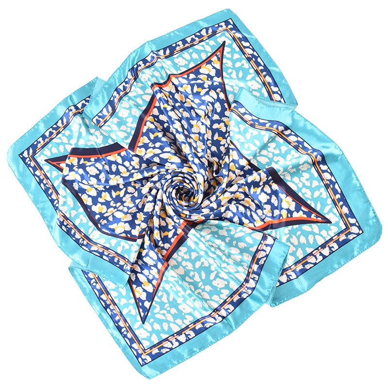 Autumn and winter new leopard print 90cm satin silk scarf square scarf versatile retro printing women