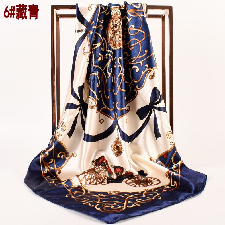 European and American spring new retro carriage simulation silk satin printed silk scarf, fashionable women's scarf