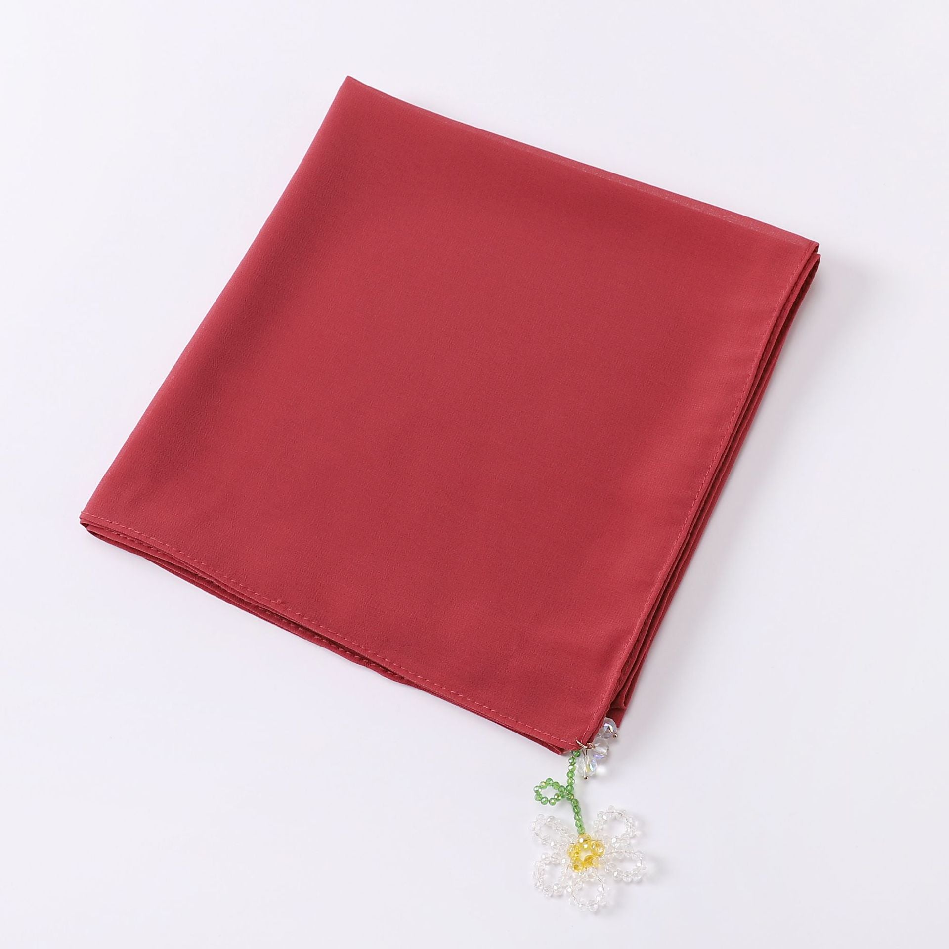 crystal flower pendant Hijab pearl chiffon square scarf 90 * 90cm headscarf