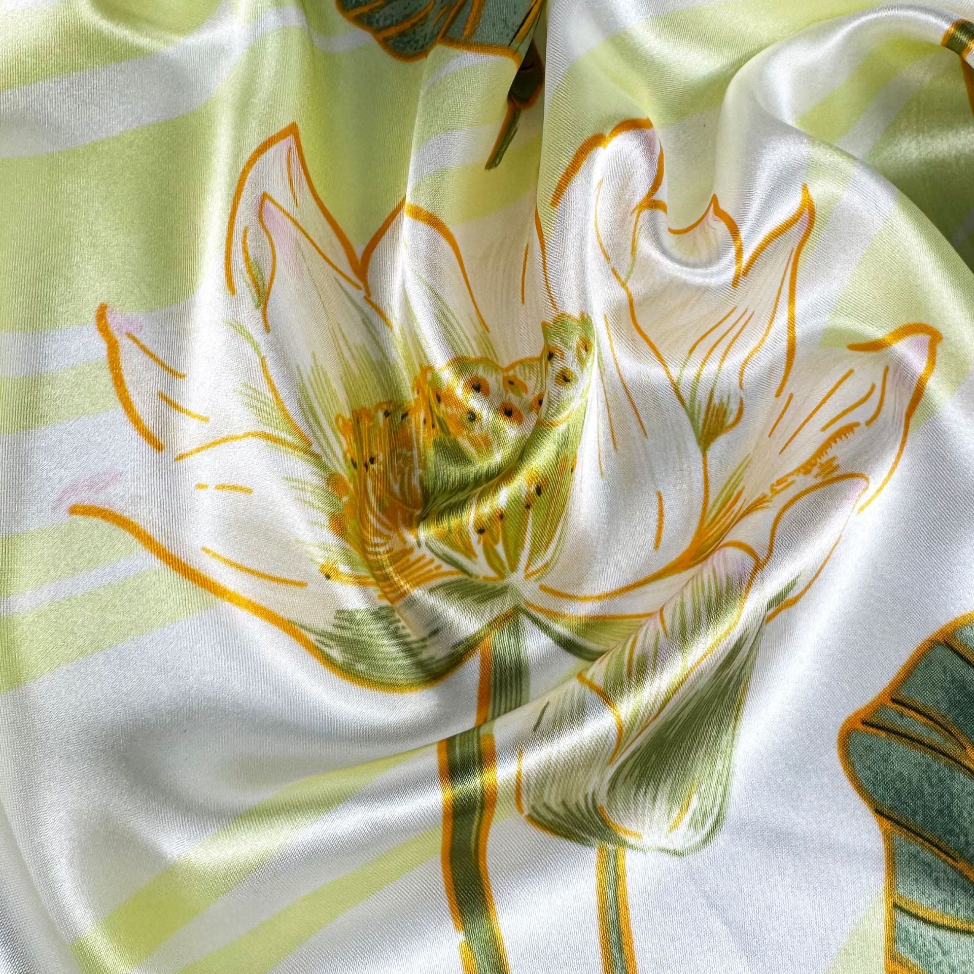 fresh plant lotus pod printed scarf 90 square scarf, simple and elegant women's decorative scarf headscarf
