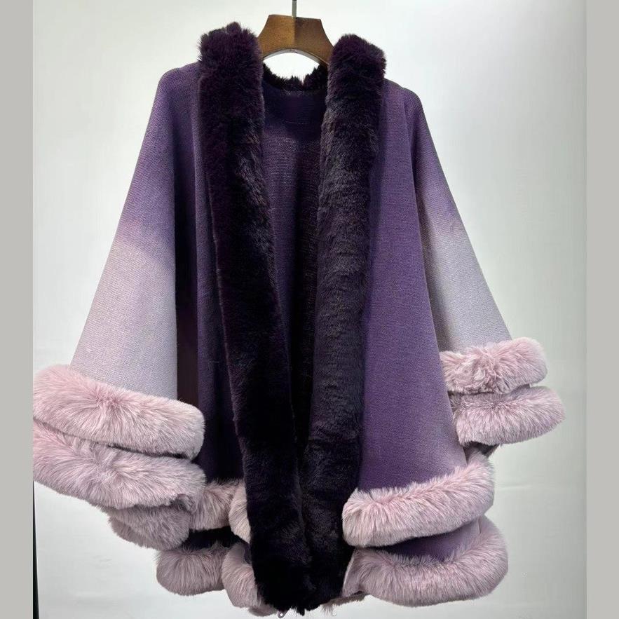 autumn and winter shawl jacket European and American loose big fur collar cape cape coat 0021