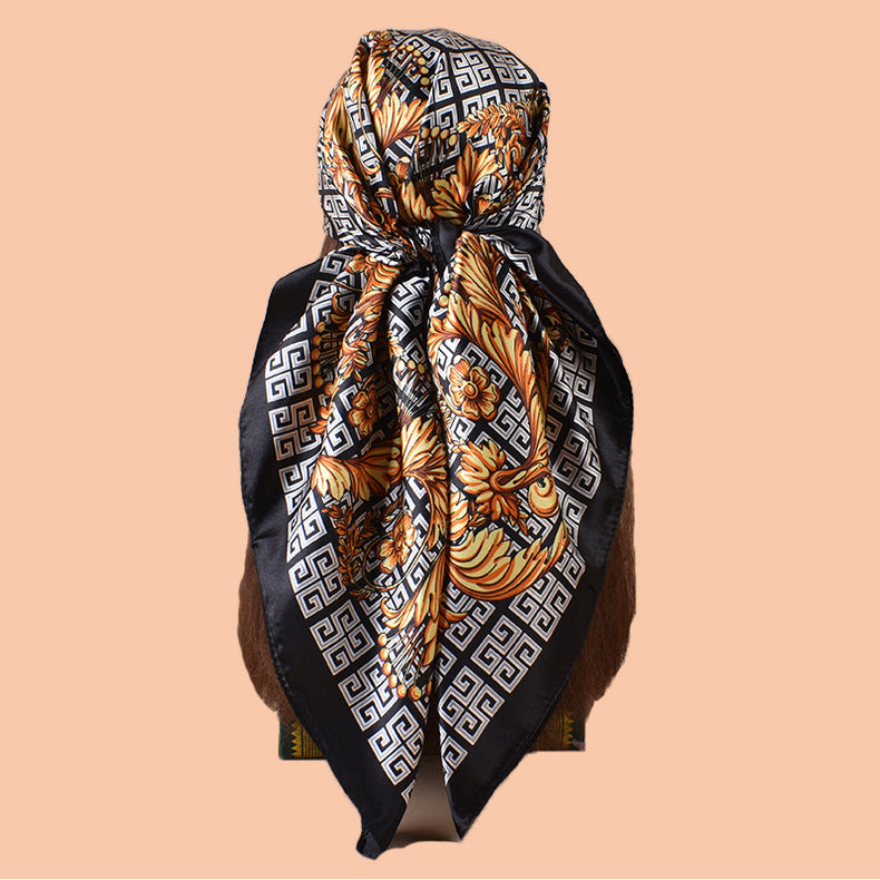 2025 new 90-color beautiful peacock versatile printed square scarf with sunscreen, bag head silk scarf decoration, scarf