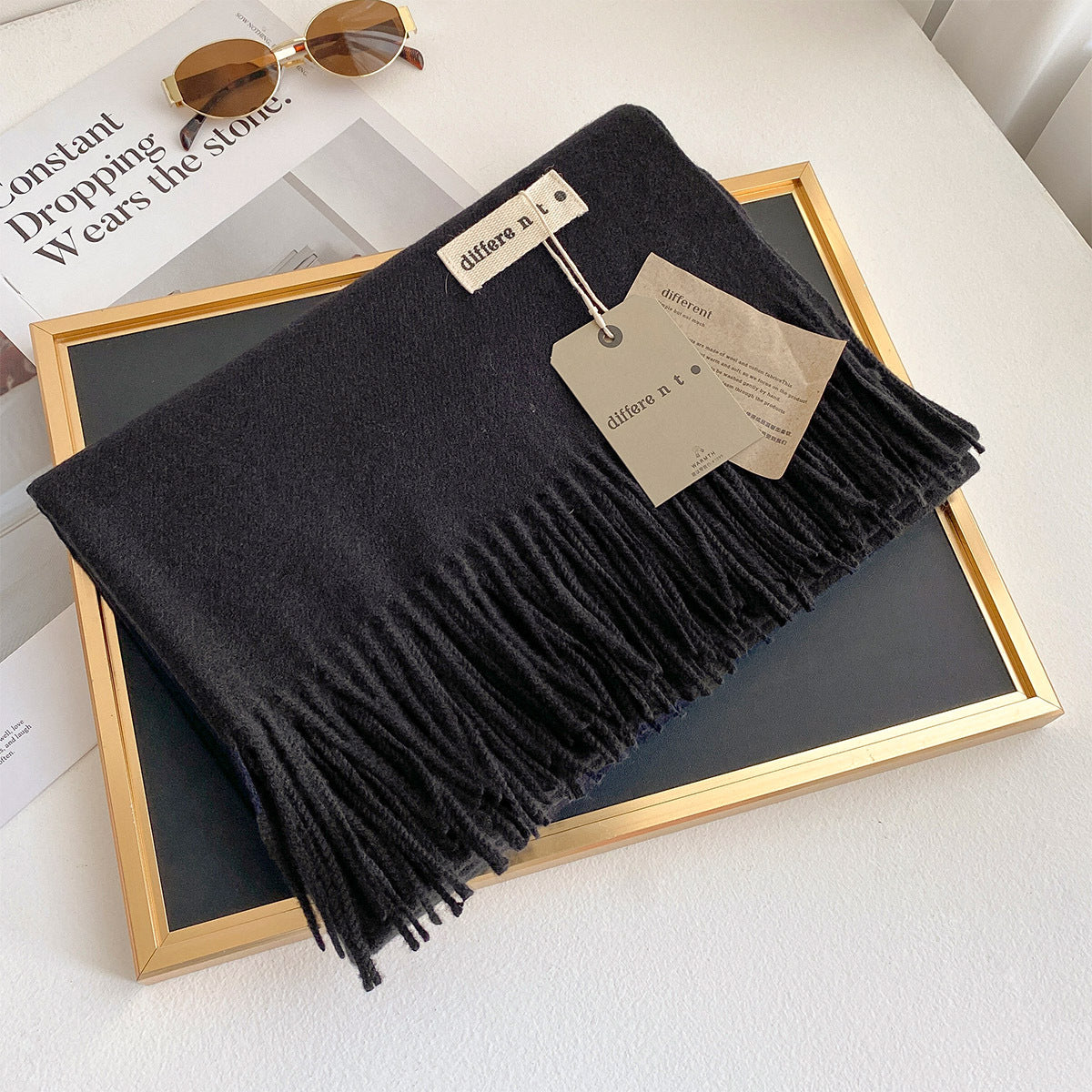 2025 Winter Imitation Cashmere Solid Color Scarf Women's Medium and Long Warm Scarf Shawl