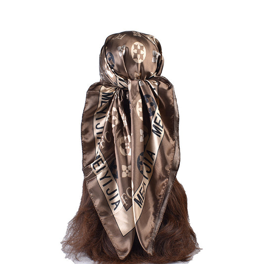 New stylish and elegant round letter edge pattern printing 90 satin large square towel headscarf